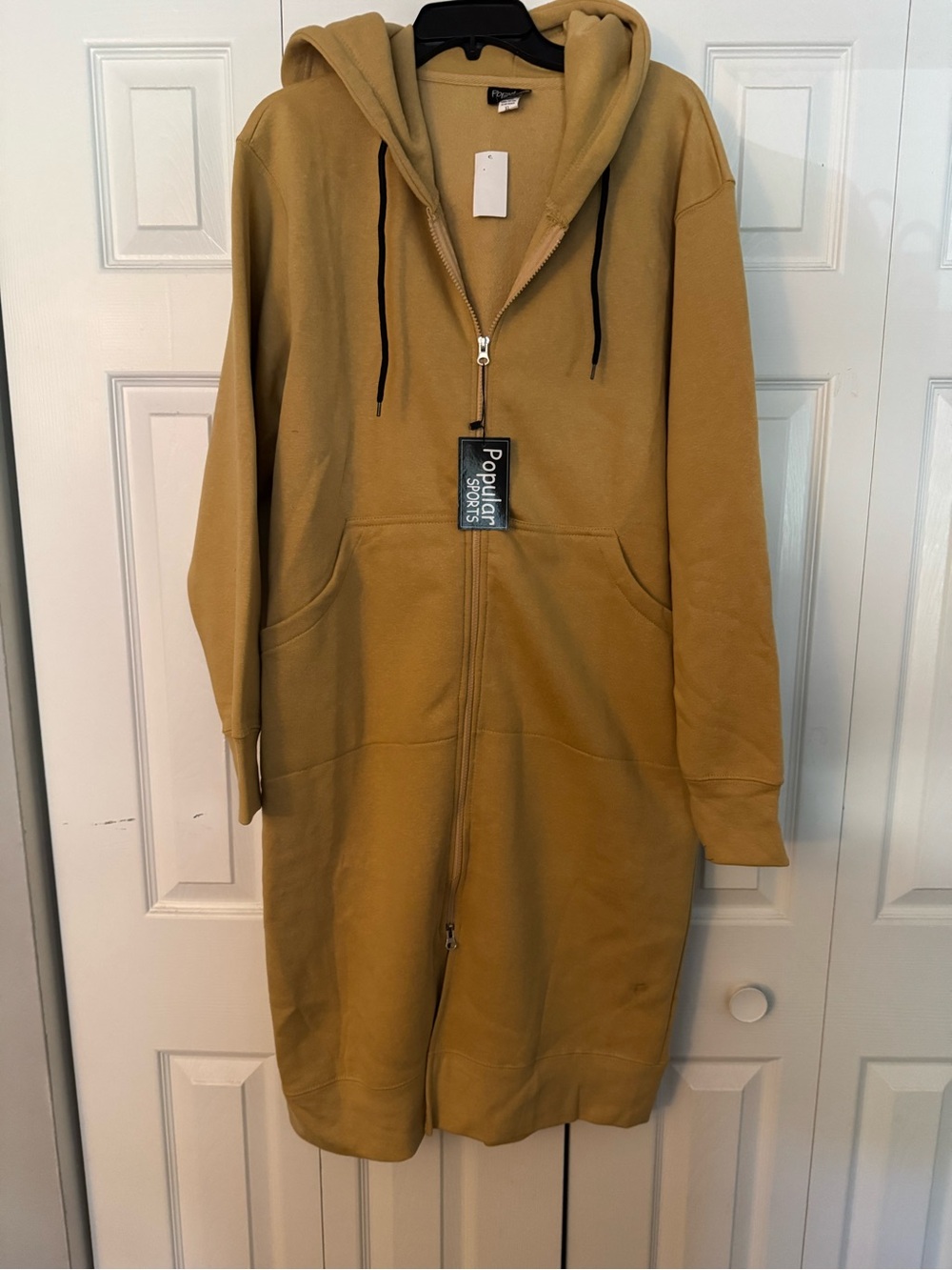 Long Hooded Zip-Up Cardigan in Mustard